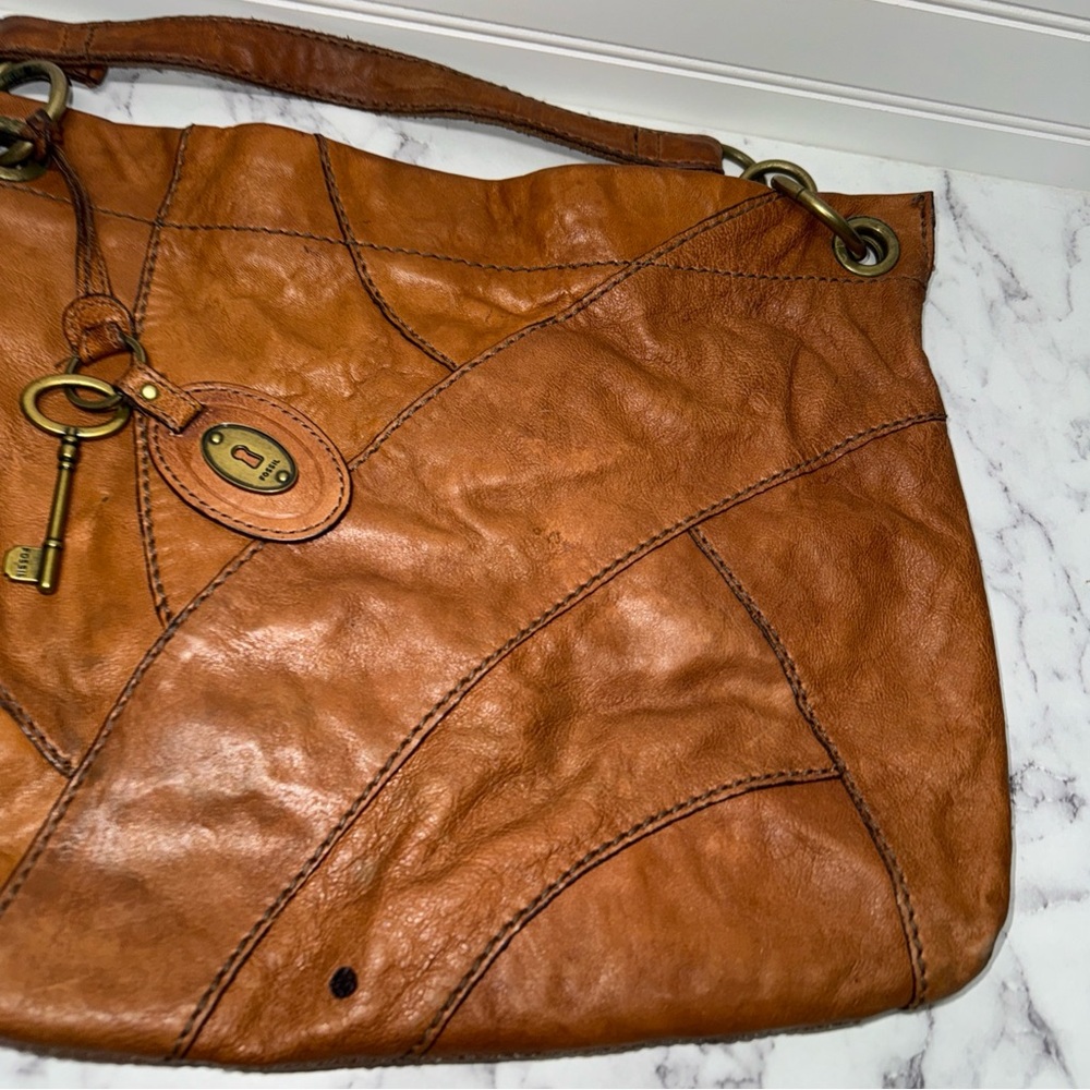 Vintage Fossil Brown Leather Shoulder Bag